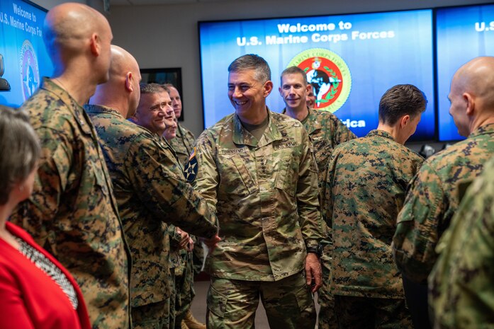 U.S. Army Gen. Stephen J. Townsend, U.S. Africa Command commander, meets with Marines from U.S. Marine Corps Forces, Europe and Africa at U.S. Army Garrison Panzer Kaserne in Boblingen, Germany, December 19, 2019