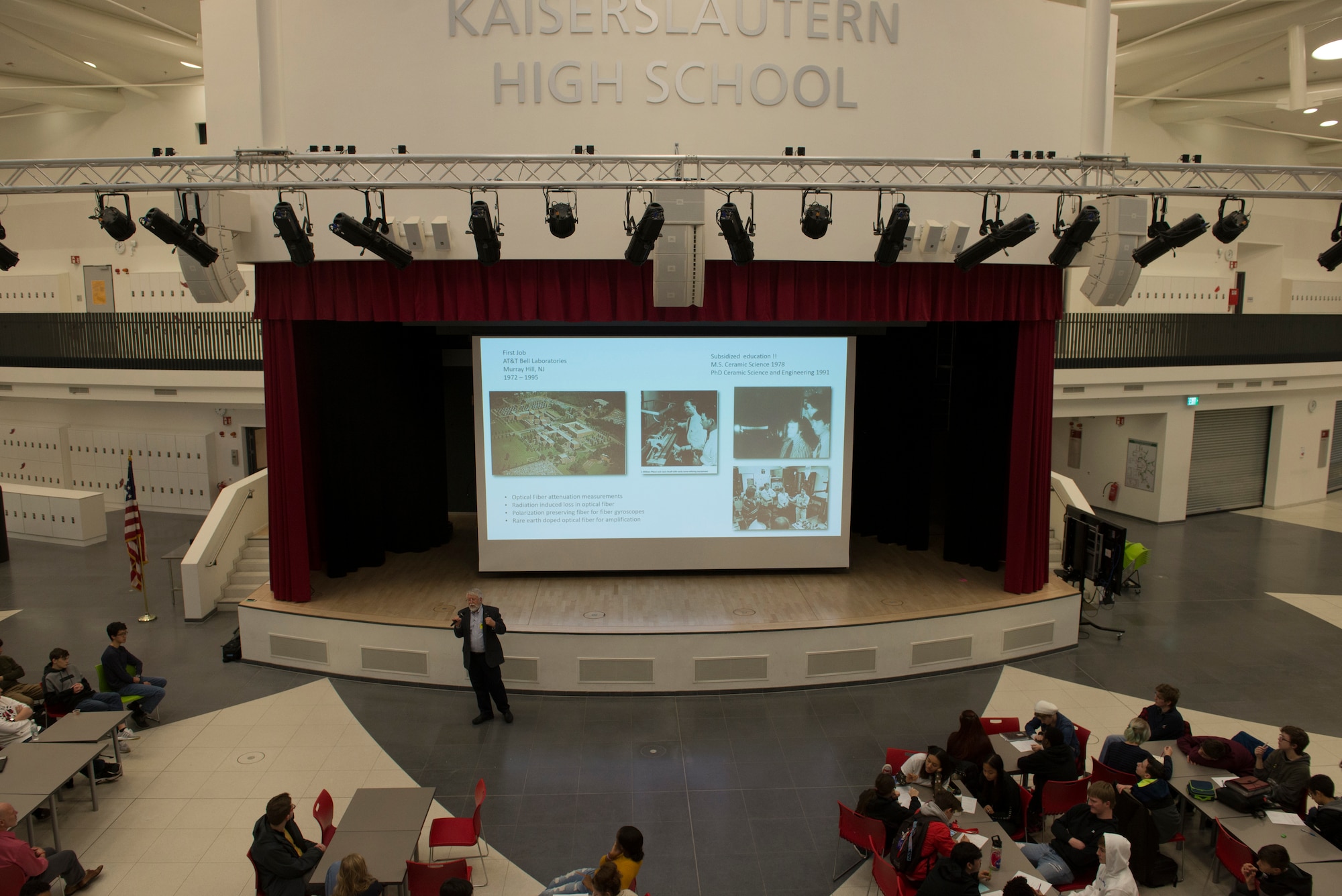 Jay Simpson, former Technical Director and Program Manager for the CIA, speaks about his life and science expertise at Kaiserslautern High School on Kapaun Air Station, Germany, Dec. 16, 2020. Simpson was part of a seven-year partnership with the Air Force Association and Kaiserslautern High School Science, Technology, Engineering and Mathematics program which fosters learning in those specific disciplines.