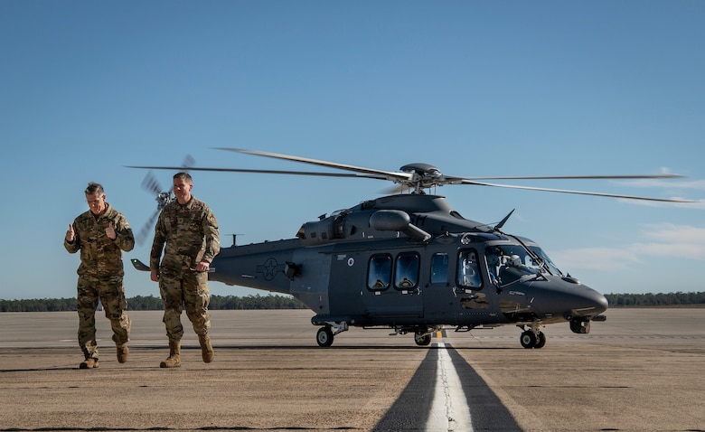 Commander of Air Force Global Strike Command disembarking his first ride in the MH-139A Grey Wolf