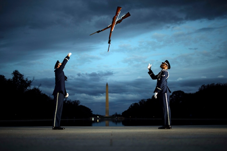 Members of the U.S. Air Force Honor Guard conduct training