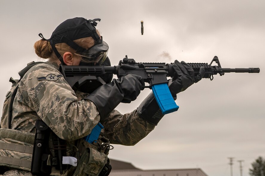 A Security Forces Airman participate in quarterly weapons training
