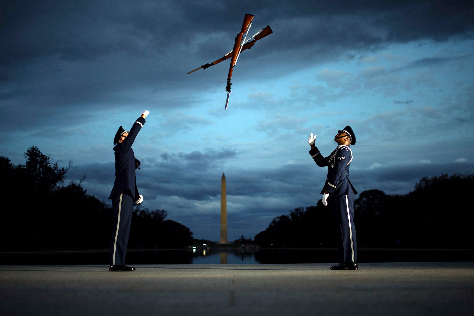 Members of the U.S. Air Force Honor Guard conduct training