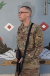 Sgt. James Green, assigned to the 1st Armored Division Mobile Command Post Operational Detachment, Texas National Guard, stands outside his work location Dec. 30, 2019, at Task Force-Southeast Headquarters in Afghanistan. Green credits his Army service for helping him change his life around for the better.
