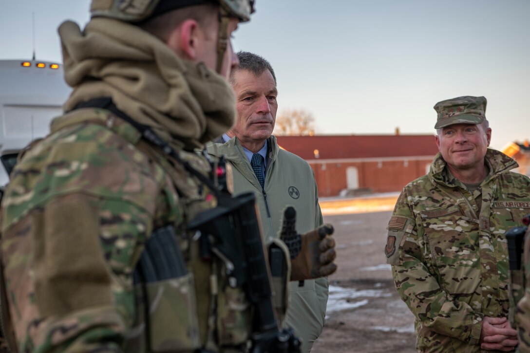 Defenders describe their responsibilities to Wyoming governor Mark Gordon during a visit Dec. 20 to F. E. Warren Air Force Base, Wyo. The governor visited a missile alert facility, a launch facility and facilities on base to speak to Airmen and gain a better understanding of the wing's mission.  (U. S. Air Force photo by Glenn S. Robertson)(U. S. Air Force photo by Glenn S. Robertson)(U. S. Air Force photo by SrA Abbigayle Williams)