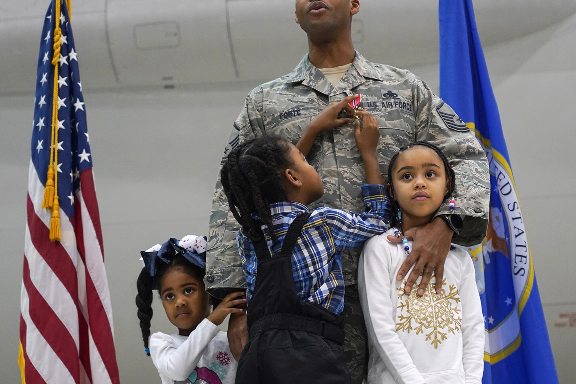 Air Force Master Sgt. Jehu Forte, assigned to the 703rd Aircraft Maintenance Squadron, is awarded the Bronze Star Medal for meritorious service.