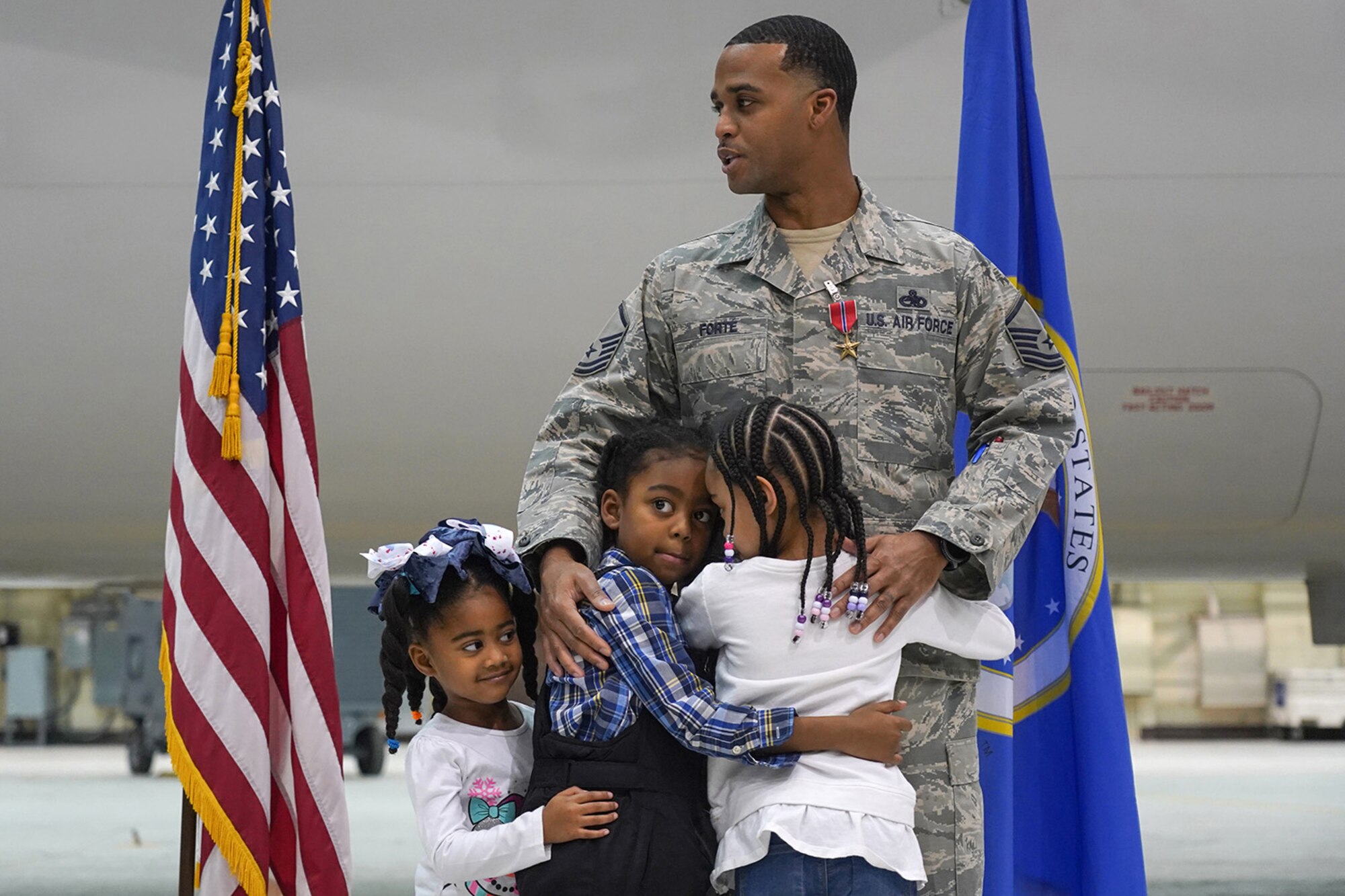 Air Force Master Sgt. Jehu Forte, assigned to the 703rd Aircraft Maintenance Squadron, is awarded the Bronze Star Medal for meritorious service.