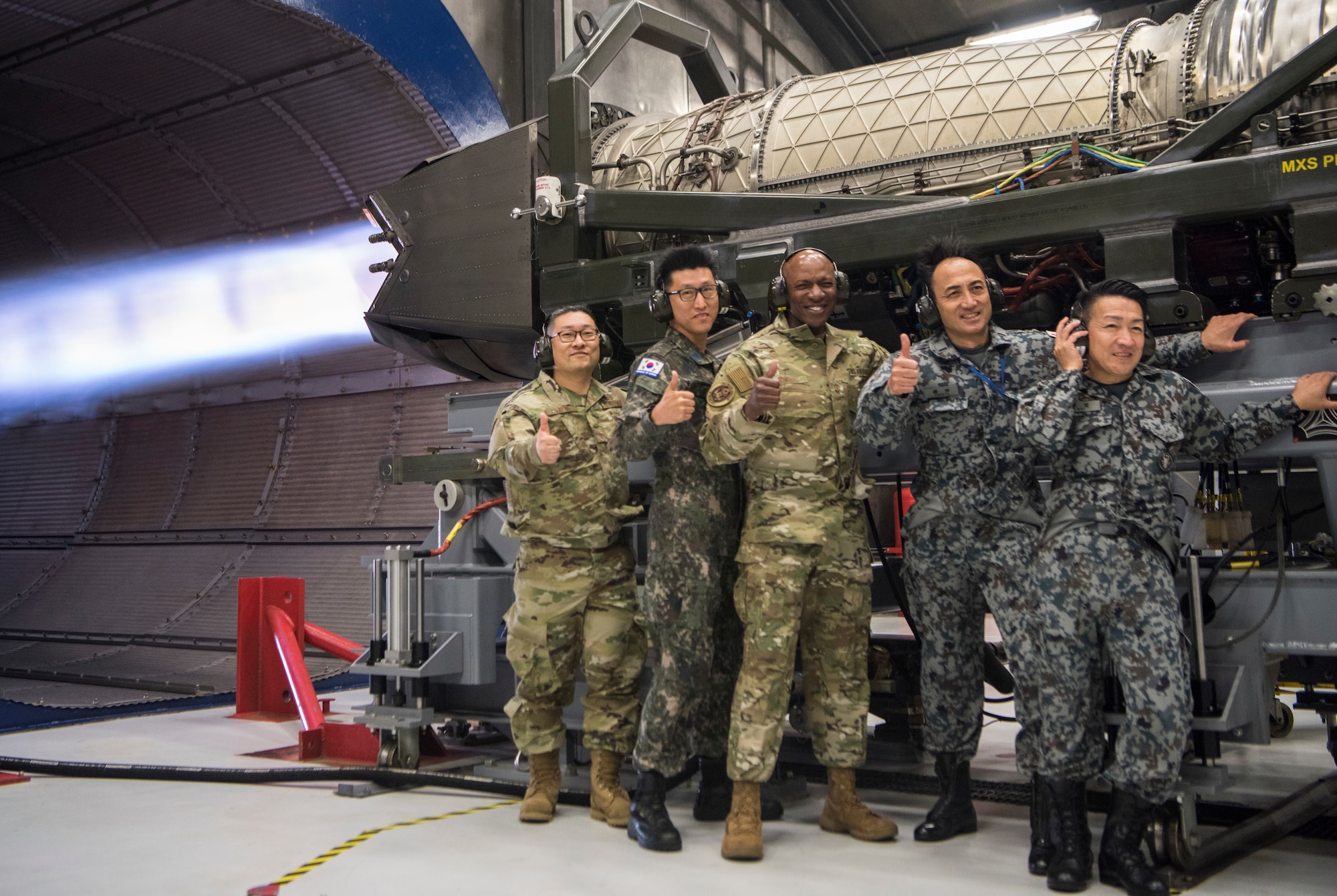 CMSAF, chief master sergeant of the Republic of Korea, and  other senior enlisted leaders during an F-22 Raptor jet engine test