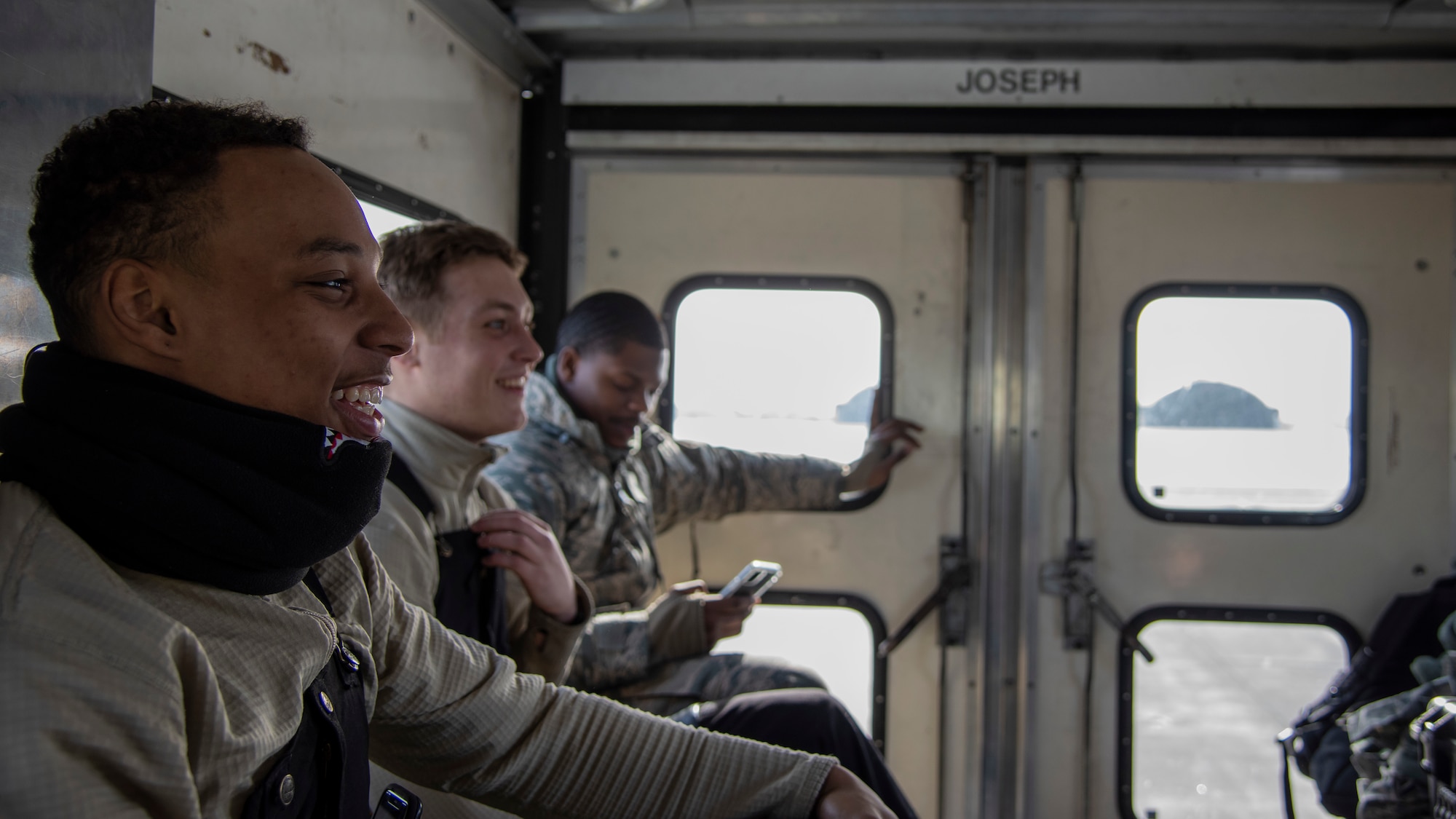 Airman 1st Class Andre Patterson, a 14th Aircraft Maintenance Unit weapons load crew member, sits in a truck at Misawa Air Base, Japan, Jan. 7, 2020. Weapons loaders work around the clock, rotating shifts 24 hours a day, seven days a week ensuring every aircraft is armed properly and safely. (U.S. Air Force photo by Airman 1st Class China M. Shock)