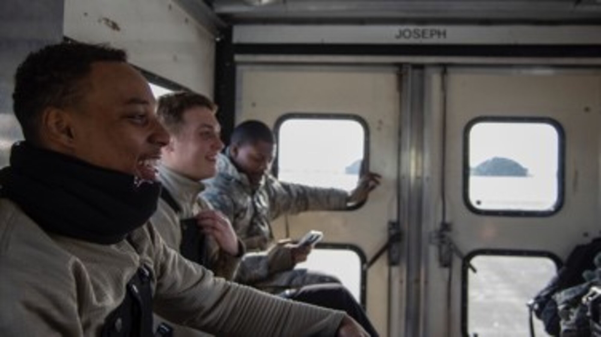 Airman 1st Class Andre Patterson, a 14th Aircraft Maintenance Unit weapons load crew member, sits in a truck at Misawa Air Base, Japan, Jan. 7, 2020. Weapons loaders work around the clock, rotating shifts 24 hours a day, seven days a week ensuring every aircraft is armed properly and safely. (U.S. Air Force photo by Airman 1st Class China M. Shock)