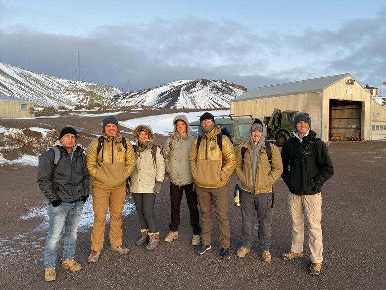 Members of the 435th Contingency Response Squadron pose for a photo during a runway assessment trip at Jan Mayen Airfield, Norway, Nov. 19, 2019. The 435th CRS conducted a landing zone survey and assessment so U.S. Air Force aircraft can provide transport and resupply to nearby stations.