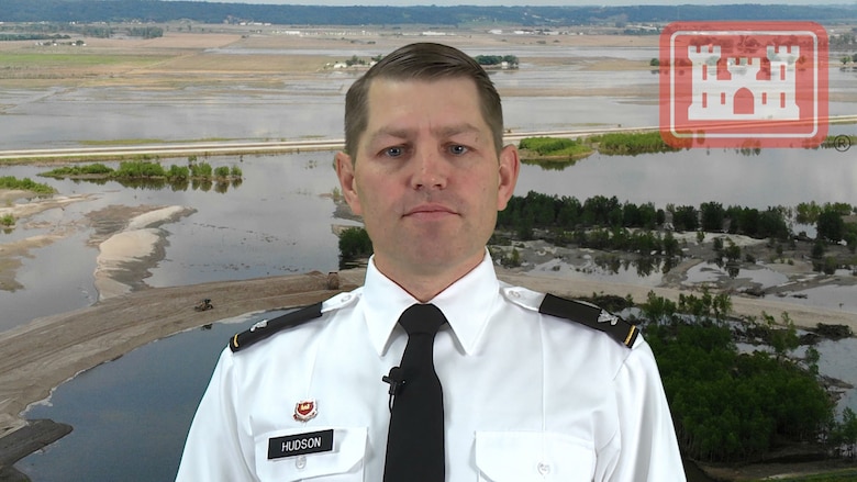 Col. John Hudson, Commander of the U.S. Army Corps of Engineers issues a public service announcement for the Missouri River Basin. (Still photo from video recorded by Zane Ecklund and Dr. Michael Izard-Carroll, USACE Omaha District Public Affairs Office).