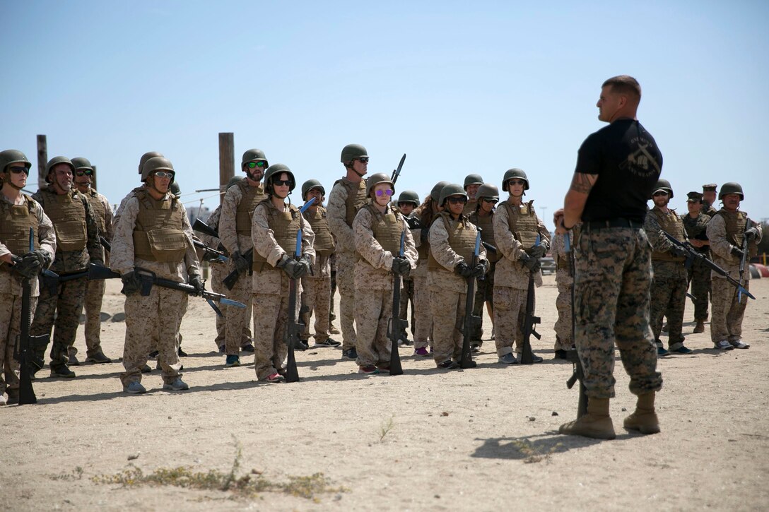 Educators from RS Portland and RS Riverside participate in the bayonet assault course aboard Marine Corps Recruit Depot San Diego, Calif.