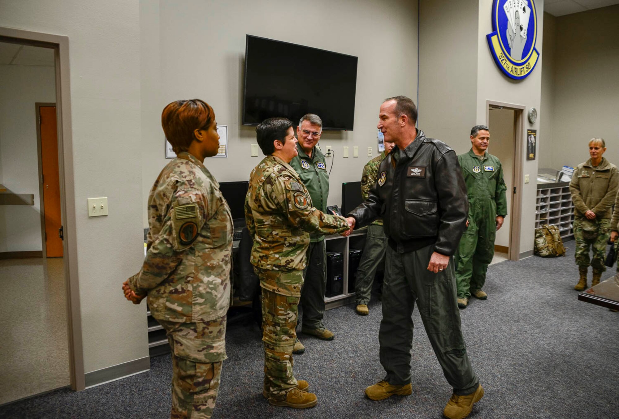 Healy spoke to several groups of Airmen throughout the visit, gaining insight into how the unit provides combat-ready Airmen, tactical airlift and agile combat support. (U.S. Air Force Reserve photo by Senior Airman Nathan Byrnes)