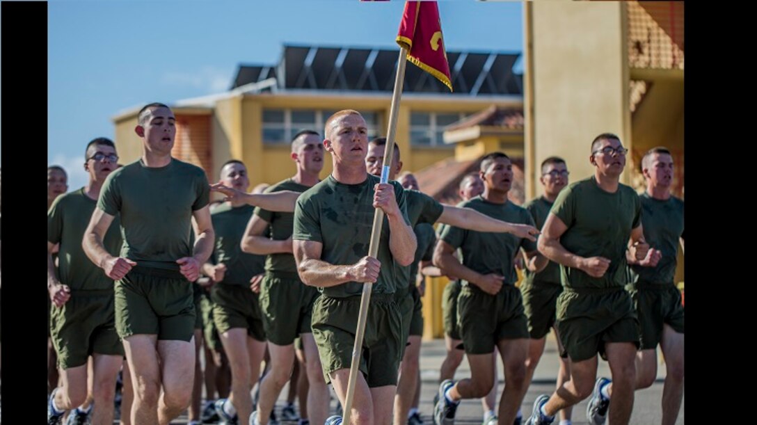 New Marines with Golf Company, 2nd Recruit Training Battalion, participate in a motivational run at Marine Corps Recruit Depot, San Diego, Jan. 9, 2020. Golf Company Marines are granted 10 days of leave after they graduate Jan. 10. (U.S. Marine Corps photo by Lance Cpl. Grace J. Kindred)