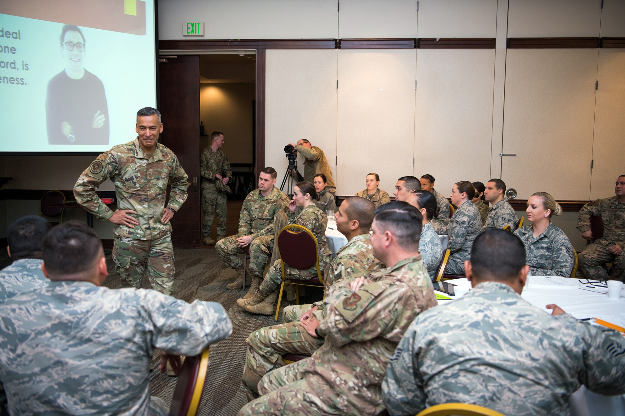 Chief Master Sgt. Terrence Greene, Command Chief, Air Mobility Command was the guest speaker during Operation BOLD held at the 349th Air Mobility Wing, Travis Air Force Base, Calif., January 10, 2020.