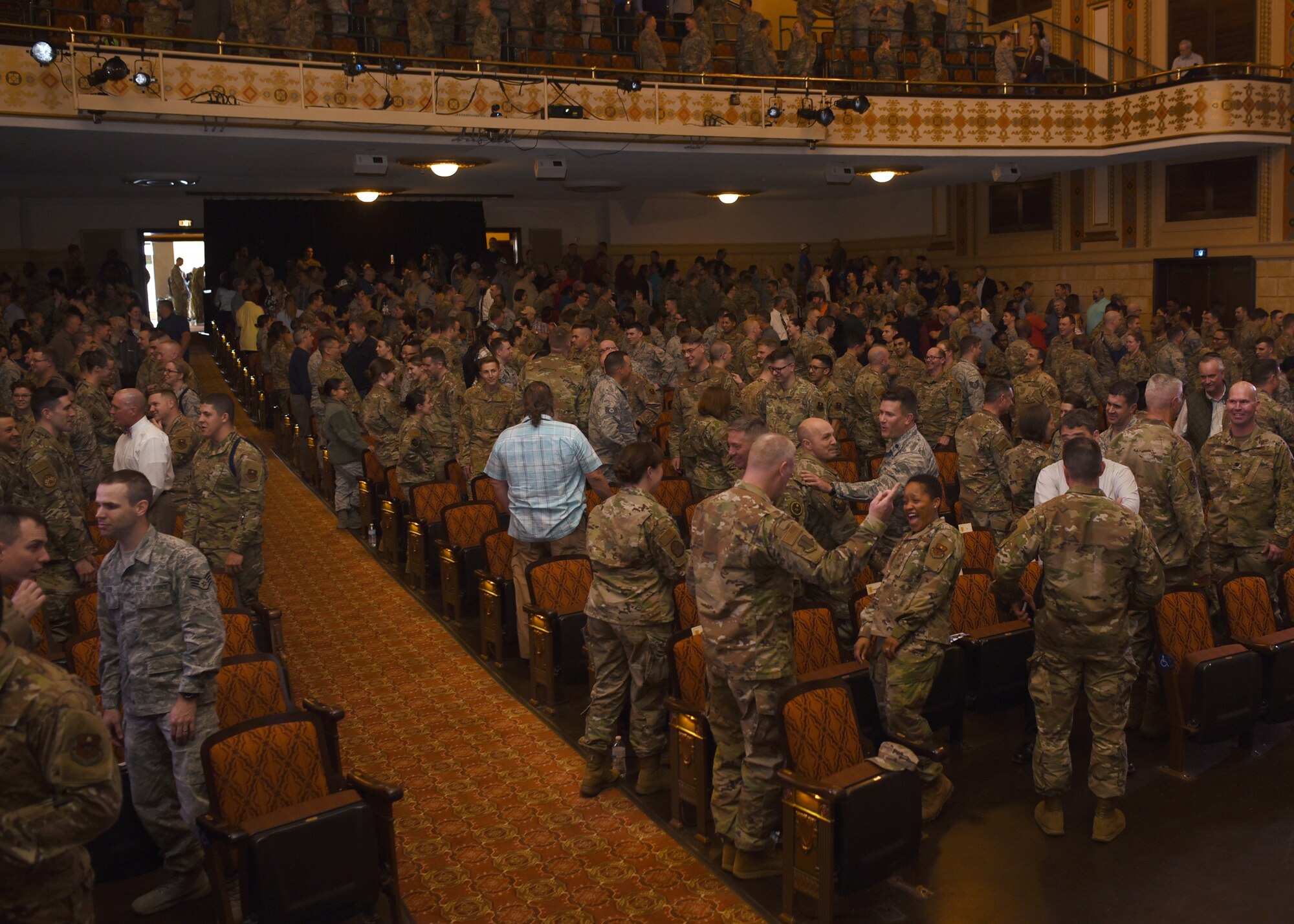 Goodfellow Air Force Base members and community members participate in wingman activities designed to engage the crowd before a Commander’s Call at Murphey Performance Hall in San Angelo, Texas, Jan. 9, 2020. Over 1,200 military members and personnel attended the first Commander’s Call of the year.   (U.S. Air Force photo by Airman 1st Class Abbey Rieves)