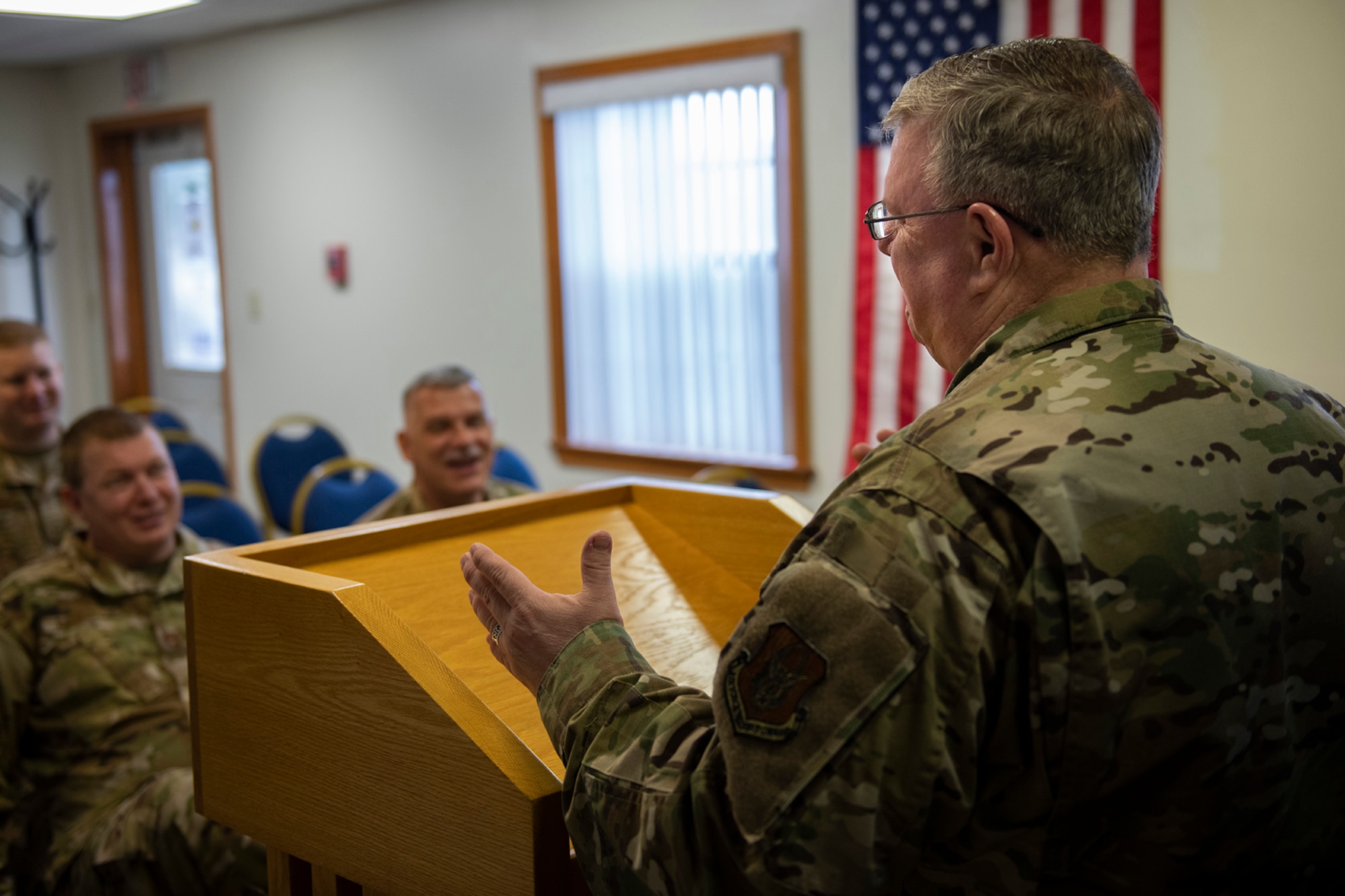 Lt. Col. Mark McDaniel, 10th Air Force chaplain liaison, visits 919th Special Operations Wing members, Jan. 11, 2020, Duke Field Chapel, Duke Field, Fla.