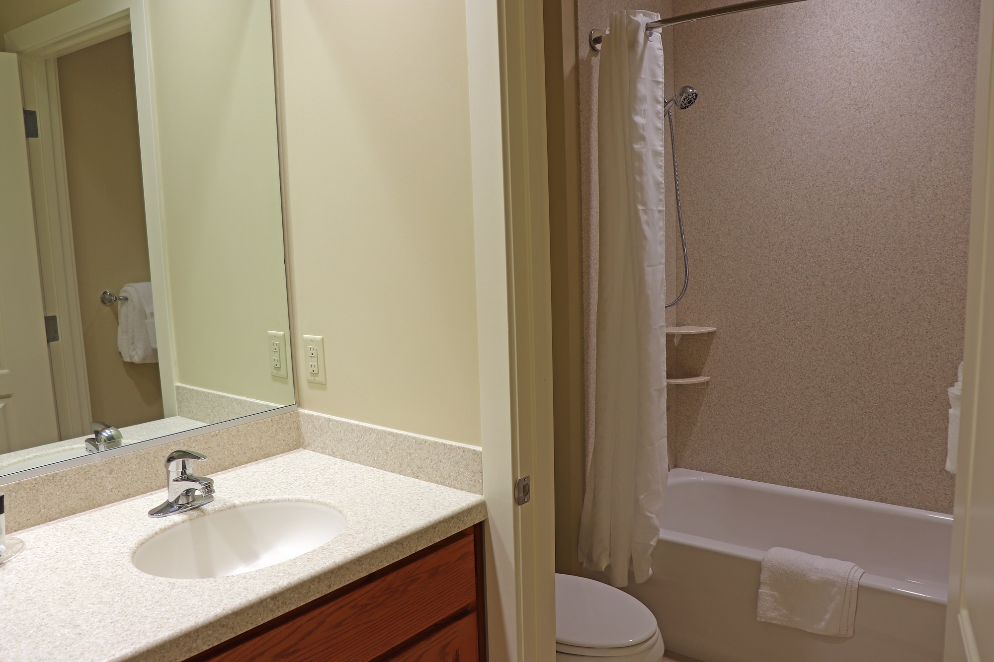 The master bathroom in a new Beale Air Force Base, California, temporary lodging facility. (U.S. Air Force photo by Erica L. Fowler)
