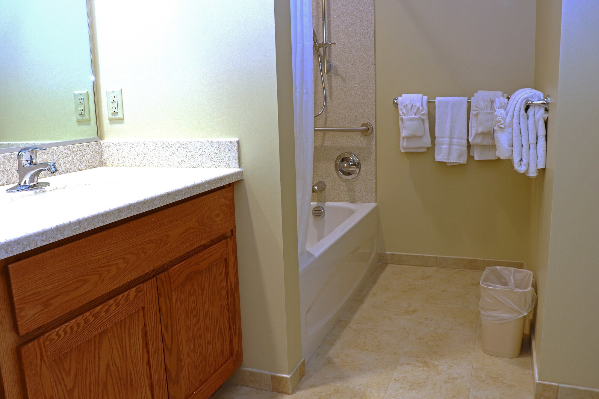 The common area bathroom in the new Beale Air Force Base, California, temporary lodging facility. (U.S. Air Force photo by Erica L. Fowler)