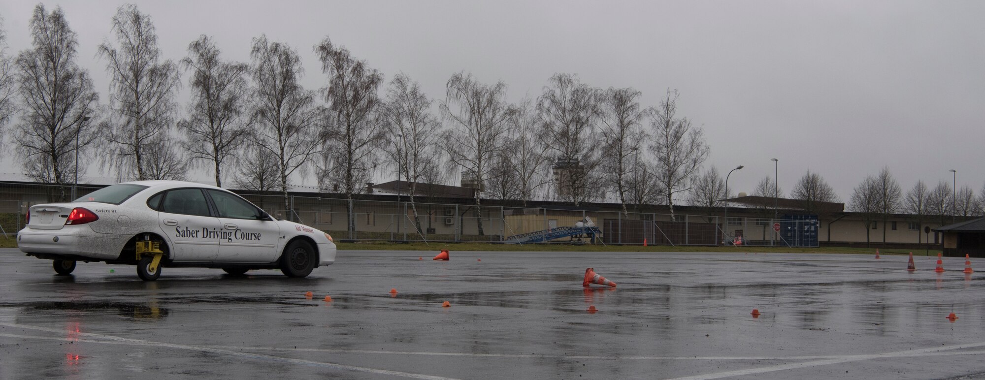 The Saber Driving Course prepares several obstacles to help students feel more comfortable during situations where they lose control of their vehicle.