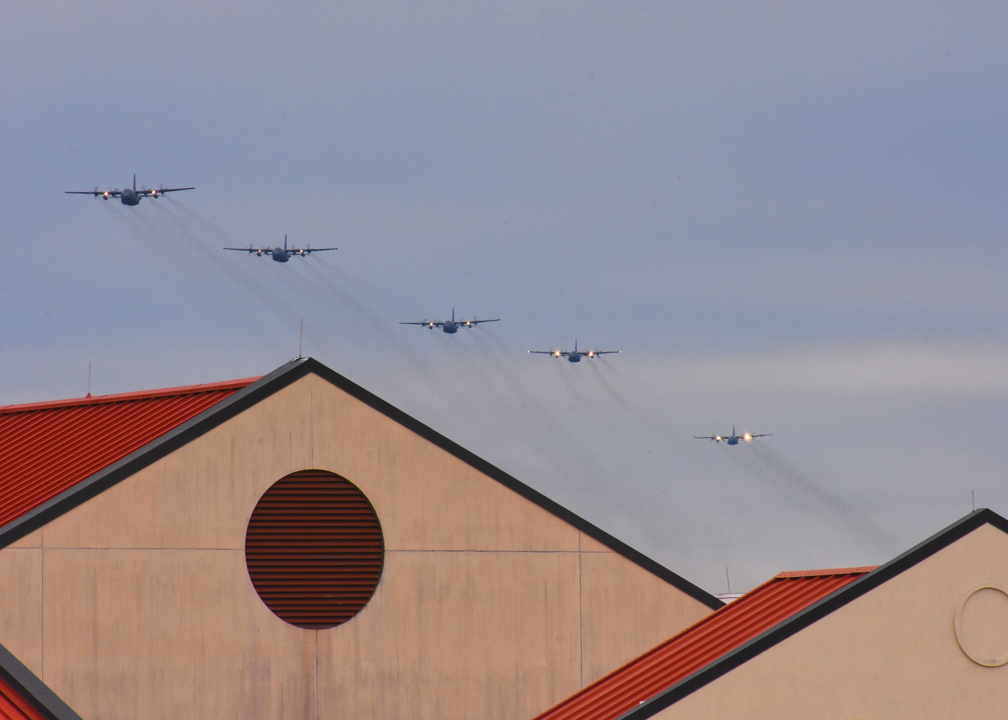 C-130's from the 908th Airlift Wing return to Maxwell Air Force Base. The planes temporarily relocated earlier last week as part of the weather evacuation plan. (U.S. Air Force photo by Senior Airman Max Goldberg)