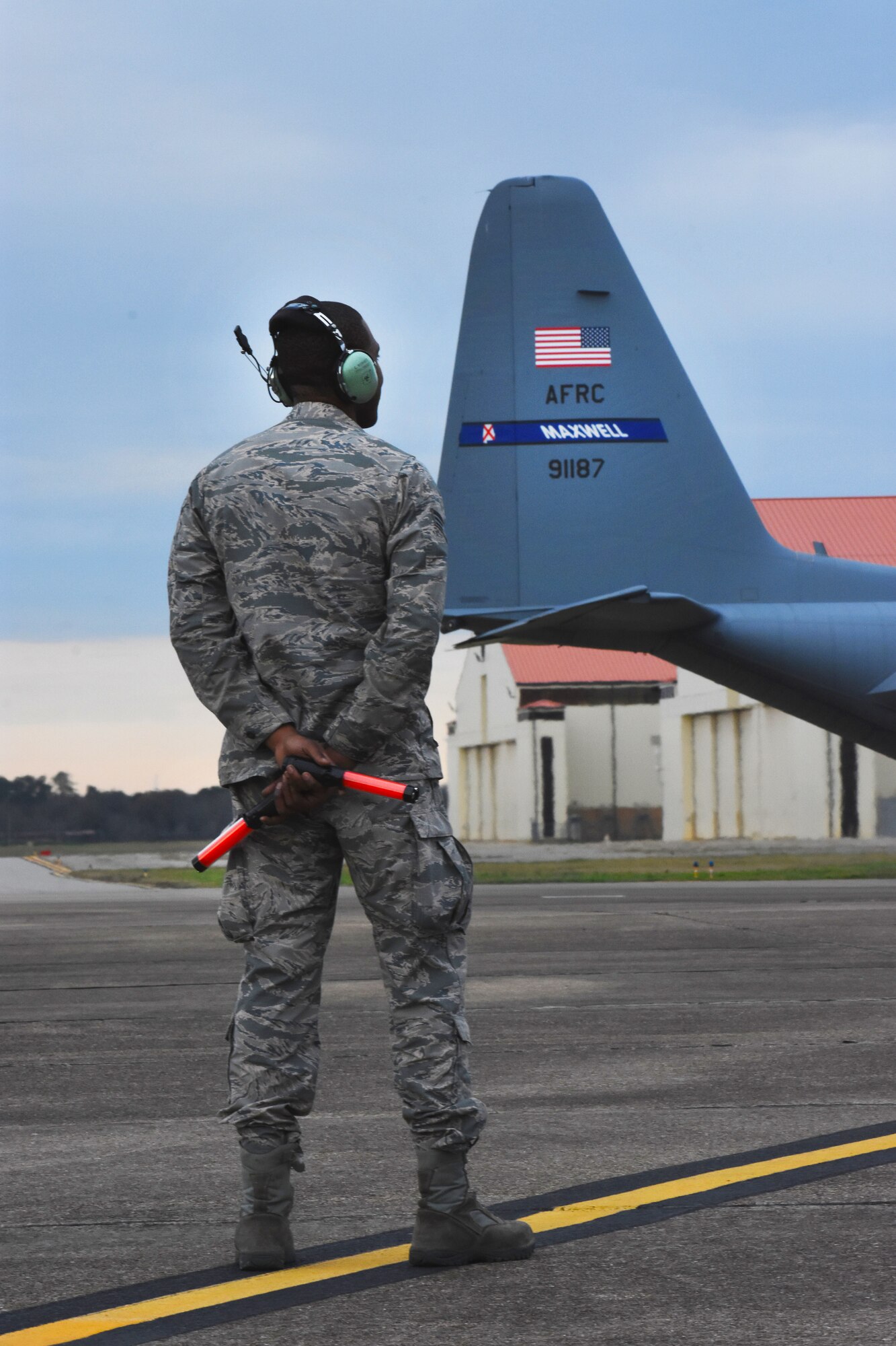 C-130's from the 908th Airlift Wing return to Maxwell Air Force Base. The planes termporarliy relocated earlier last week as part of the weather evacuation plan. (U.S. Air Force photo by Senior Airman Max Goldberg)