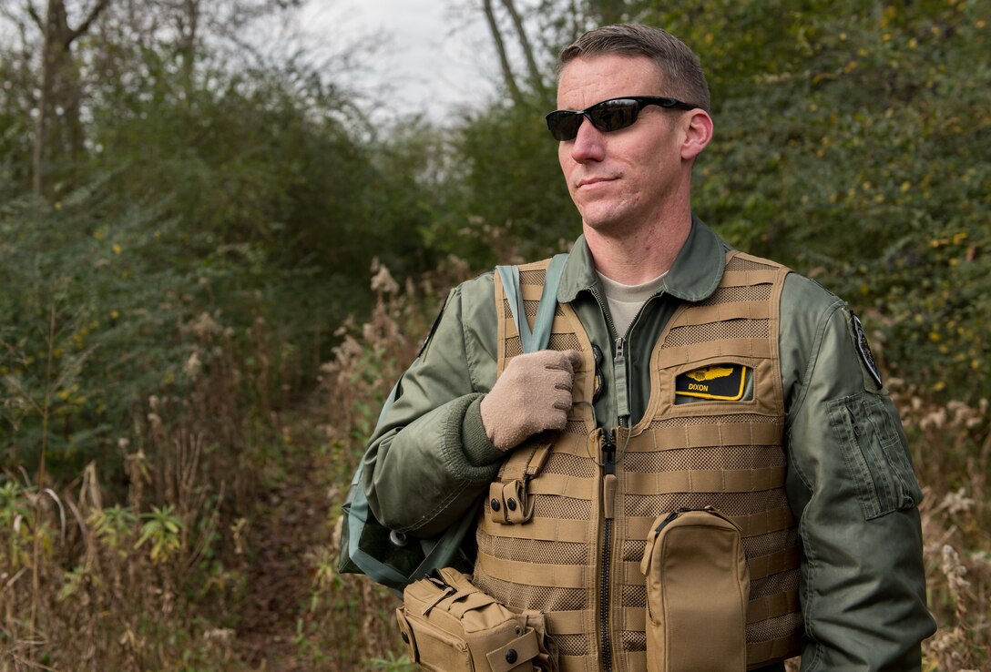 U.S. Air Force Lt. Col. Jonathan Kuntz, 633rd 1st Operations Support Squadron director of operations, waits to begin SERE training at Joint Base Langley-Eustis, Virginia, Dec. 12, 2019. The training is a requirement for aircrew members who may be flying over hostile territory. (U.S. Air Force photo by Airman 1st Class Sarah Dowe)