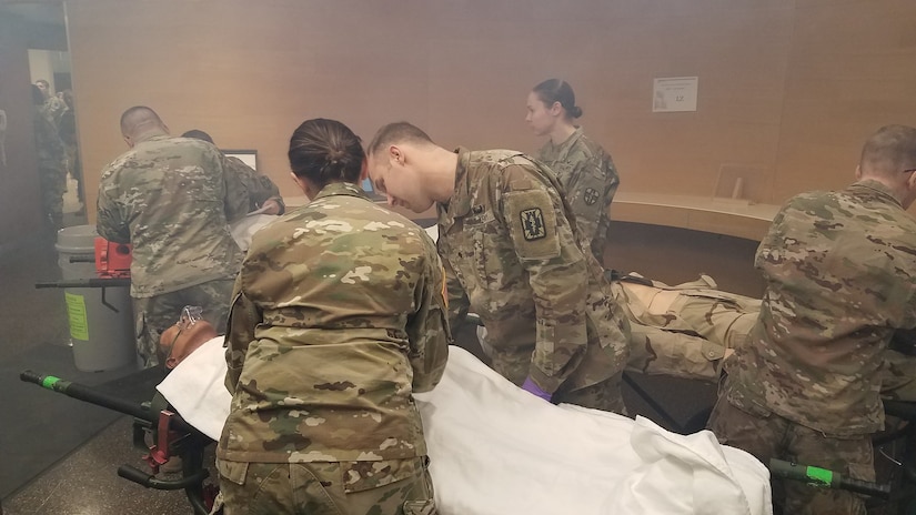 946th and 936th Forward Surgical Teams advance communication in preparation for upcoming deployments is completing TeamSTEPPS training at the Mayo Multidisciplinary Simulation Center in Rochester, Minn.