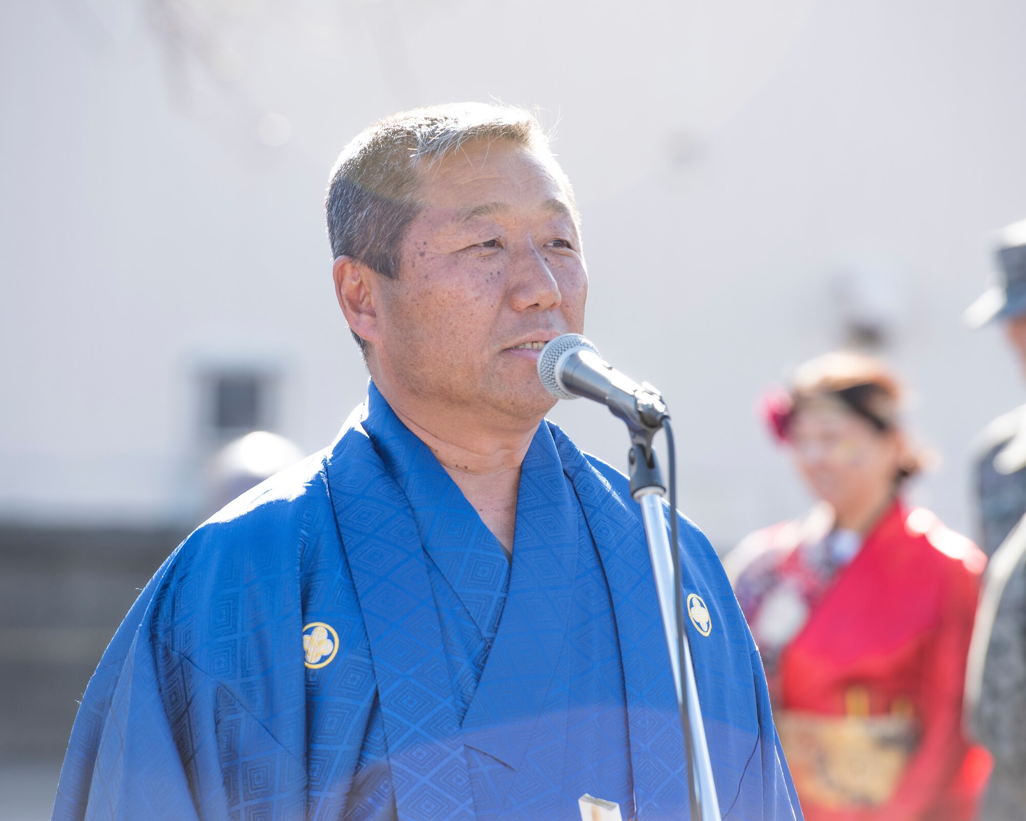 Yoichi Akimoto, president of the Japanese Welfare Association, gives opening remarks during the JWA New Year Fest, Jan.10, 2020, at Yokota Air Base, Japan.