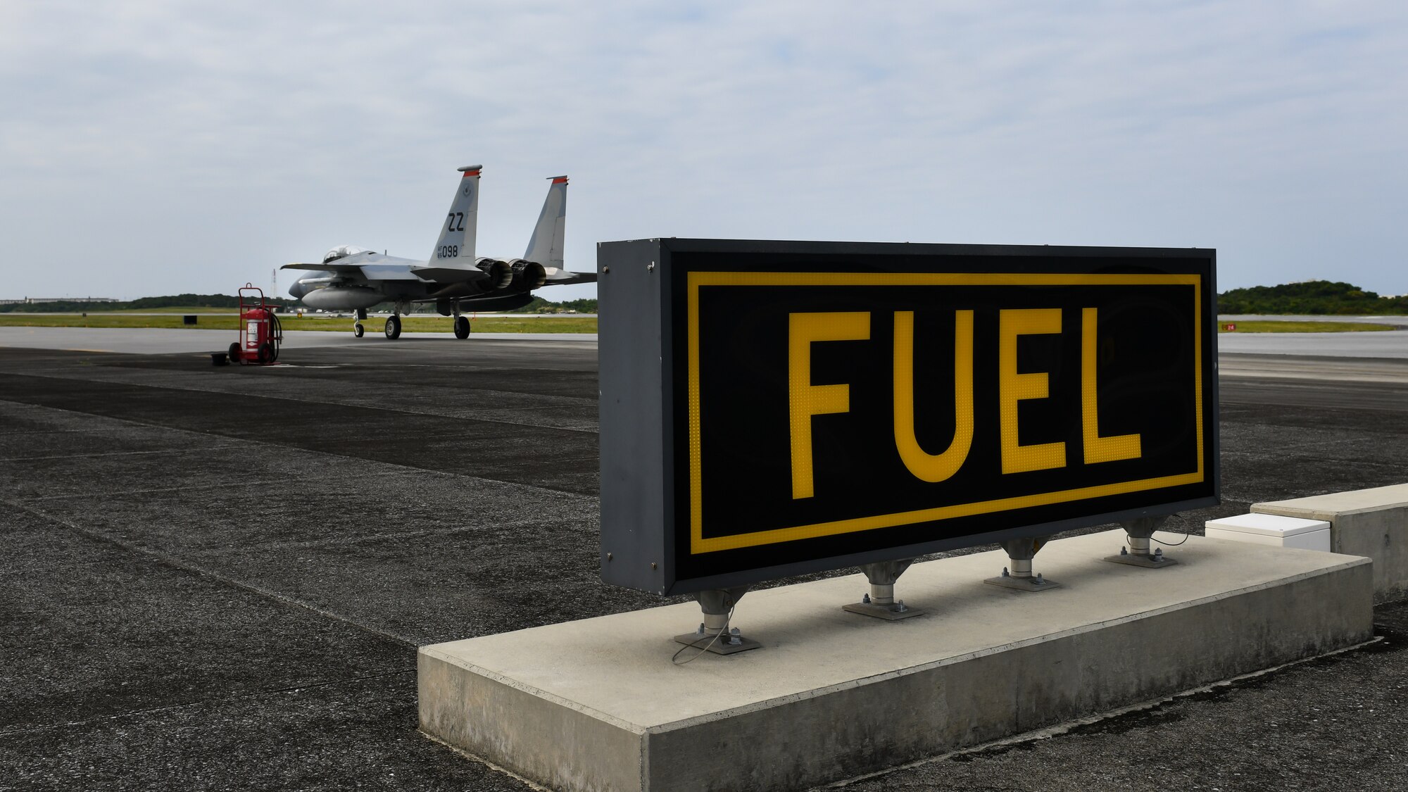 An F-15C Eagle taxis for takeoff during Exercise WestPac Rumrunner at Marine Corps Air Station Futenma, Japan, Jan. 10, 2020. The 18th Wing and its joint partners executed the first WestPac Rumrunner exercise, which focused on defensive counter air capabilities and joint interoperability using agile combat employment concepts. (U.S. Air Force photos by Staff Sgt. Benjamin Raughton)