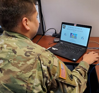 U.S. Army Staff Sgt. Erich Rojas, 837th Engineer Battalion, 63rd Troop Command, Michigan Army National Guard, reviews the General Technical Improvement Course, Michigan Joint Forces Headquarters, Lansing, Mich., Jan 14, 2020. The course is designed to help service members increase their General Technical scores to seek career-broadening opportunities.