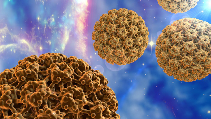 Human Papillomavirus type 16 on surrealistic background (HPV). A
