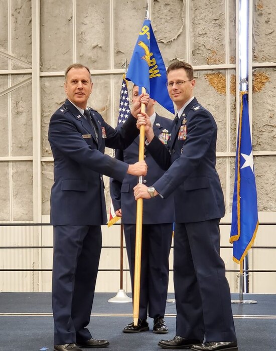 Maj Gen Ogden 4th AF, Air Force Reserve Command, March Air Reserve Base, presides at the Assumption of Command for the 940th Air Refueling Wing, Beale Air Force. Col. Jeffrey J. Downs is taking command of the 940th ARW.