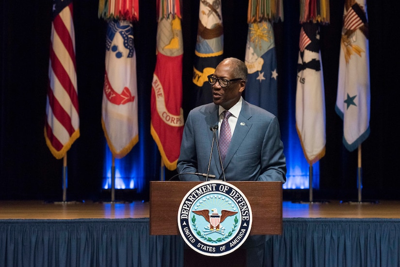 Air Force Gen. Lester L. Lyles (Ret.) delivers remarks.