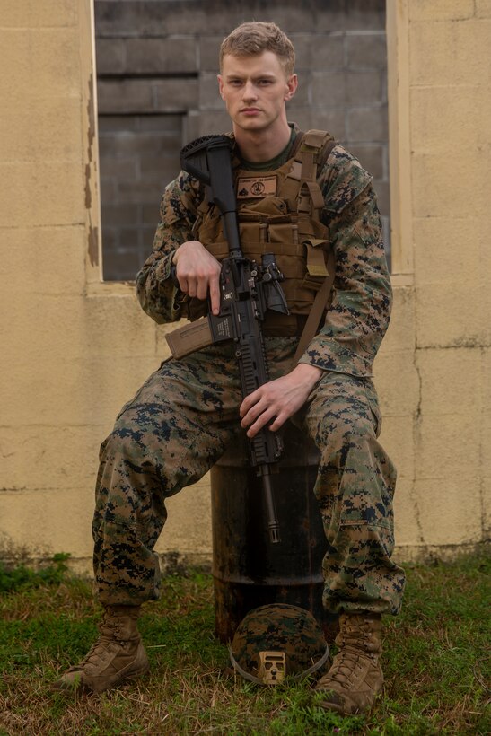 Cpl. Tanner Eldridge, a rifleman and squad leader with 3rd Battalion, 2nd Marine Regiment, 2nd Marine Division, poses for a photo on Camp Lejeune, N.C, Jan. 13, 2020. "A leader is one who knows the way, goes the way and shows the way," said Eldridge, a Wasilla, Alaska, native. According to his leadership, Eldridge sets the example for his Marines by leading them with confidence and courage. He is not intimidated by taking on new leadership tasks. He is continually learning and teaching his Marines, is dedicated to learning. Eldridge also seeks self improvement and continually seeks to improve his squad since he joined the unit. (U.S. Marine Corps photo by Lance Cpl. Tyler M. Solak)