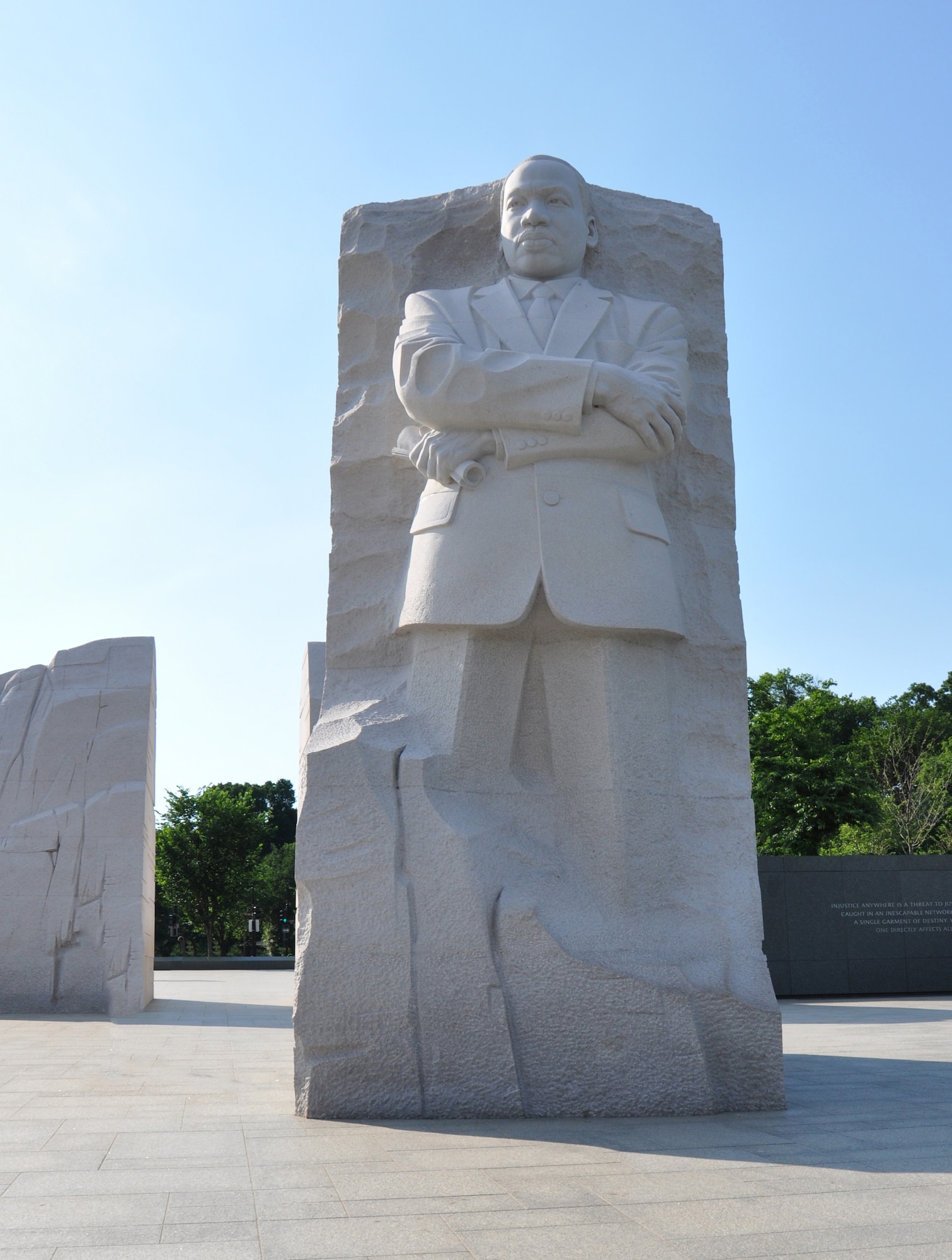 front view of Dr. Martin Luther King Jr.'s 30 foot sculpture located at the National Mall in Washington D.C.