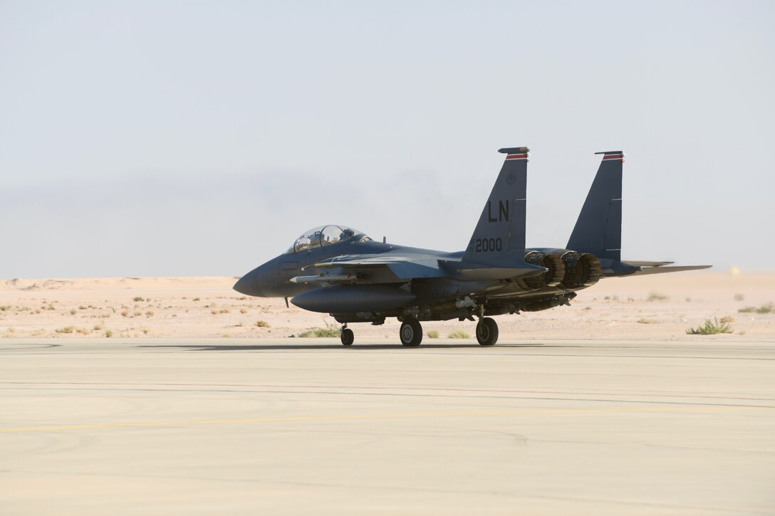 U.S. Air Force F-15E Strike Eagle assigned to the 494th Expeditionary Fighter Squadron