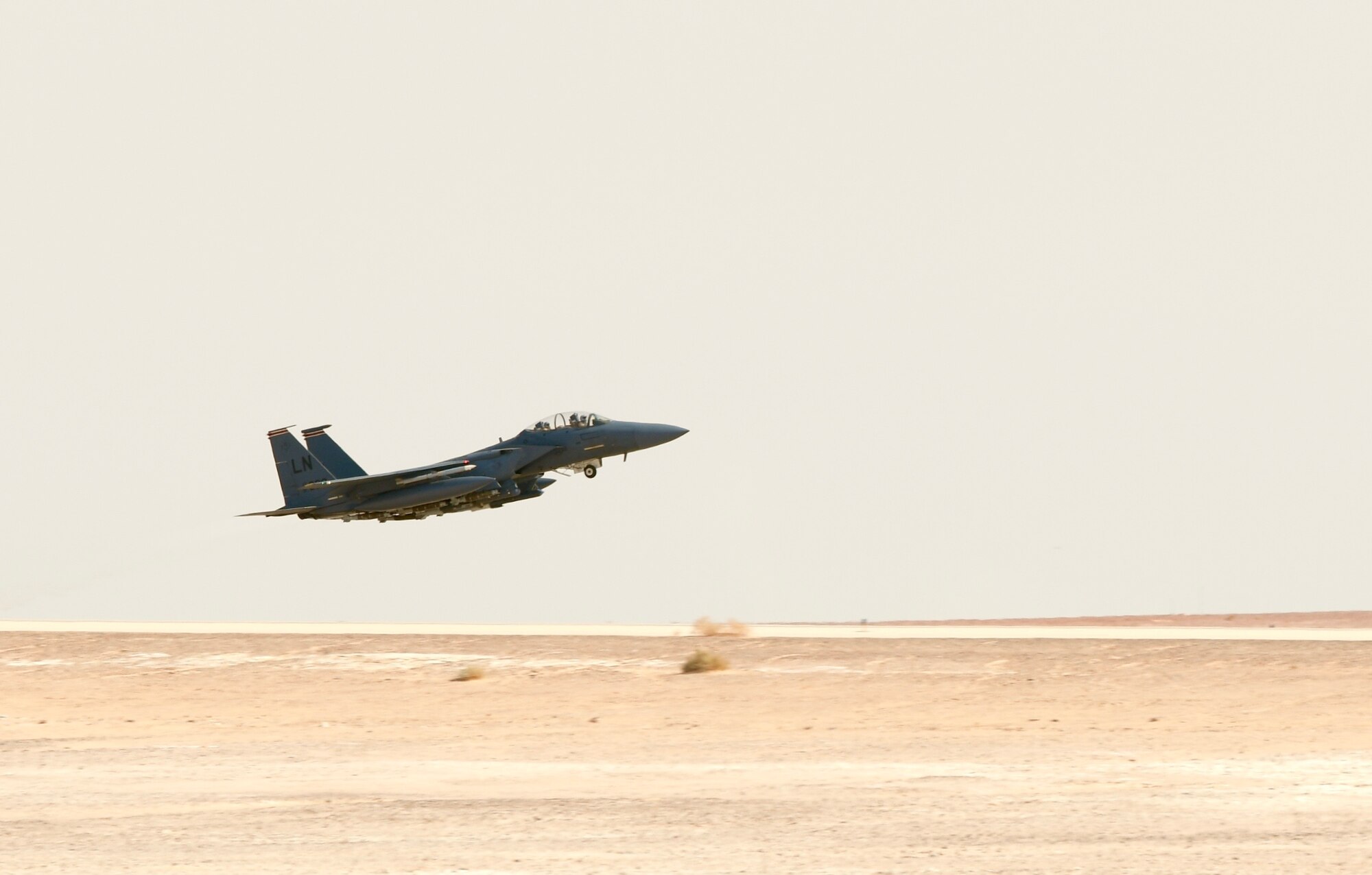 U.S. Air Force F-15E Strike Eagle assigned to the 494th Expeditionary Fighter Squadron