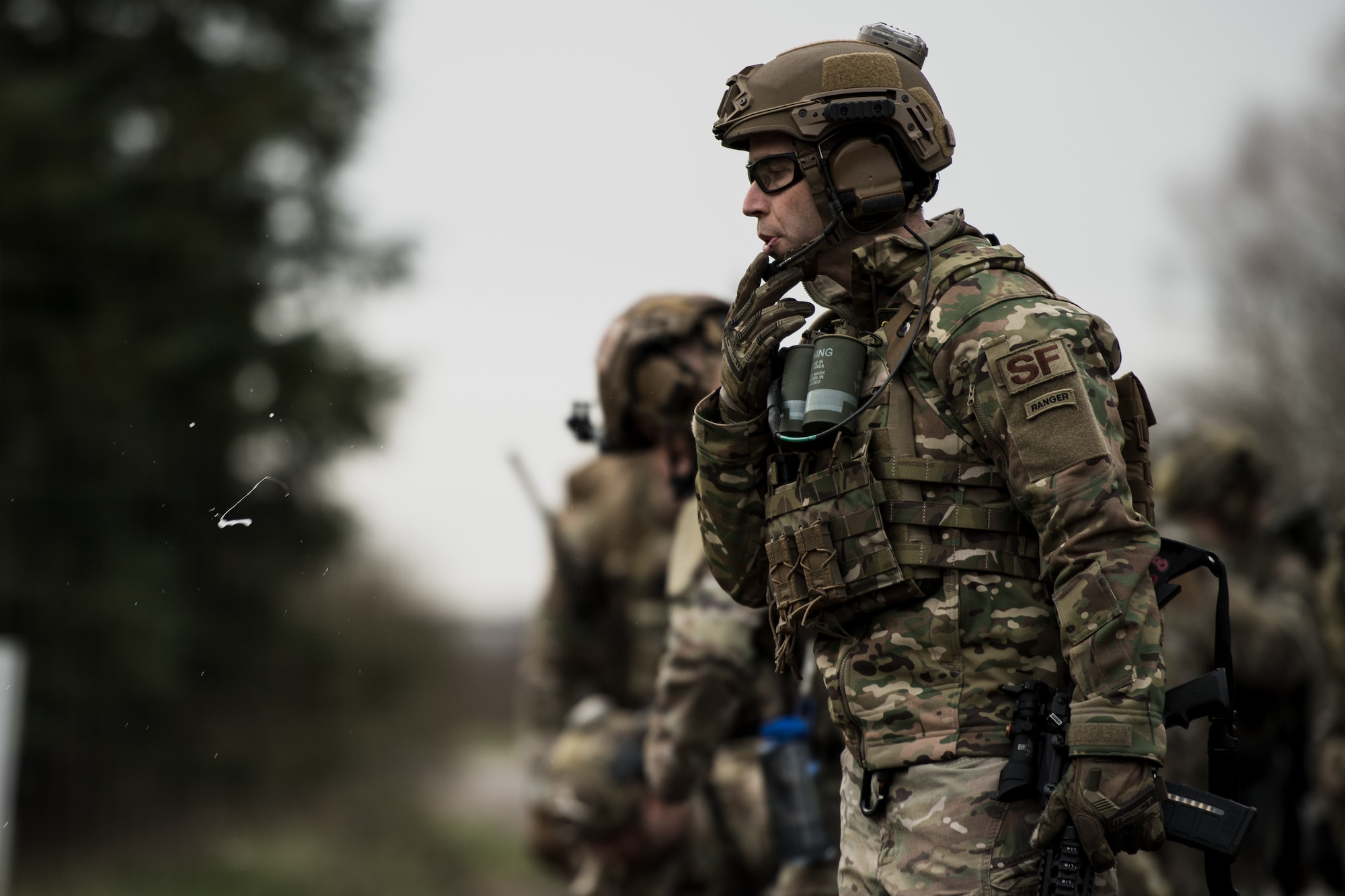 U.S. Air Force Tech. Sgt. Christopher Pardue, 435th Security Forces Squadron ground combat readiness training center course chief, prepares for exercise Frozen Defender in Grostenquin, France, Jan. 14, 2020. Frozen Defender tests the squadron’s capabilities in a contested environment under harsh conditions. The 435th SFS Defenders’ role in the exercise was to secure an airfield in a simulated austere environment. (U.S. Air Force photo by Staff Sgt. Devin Boyer)