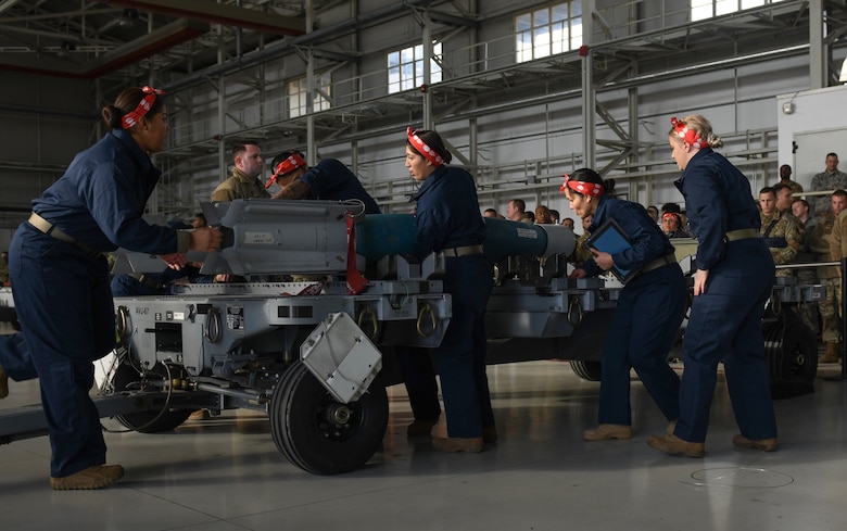 Airmen compete in the Rapid Aircraft Generation and Employment weapons-loading competition