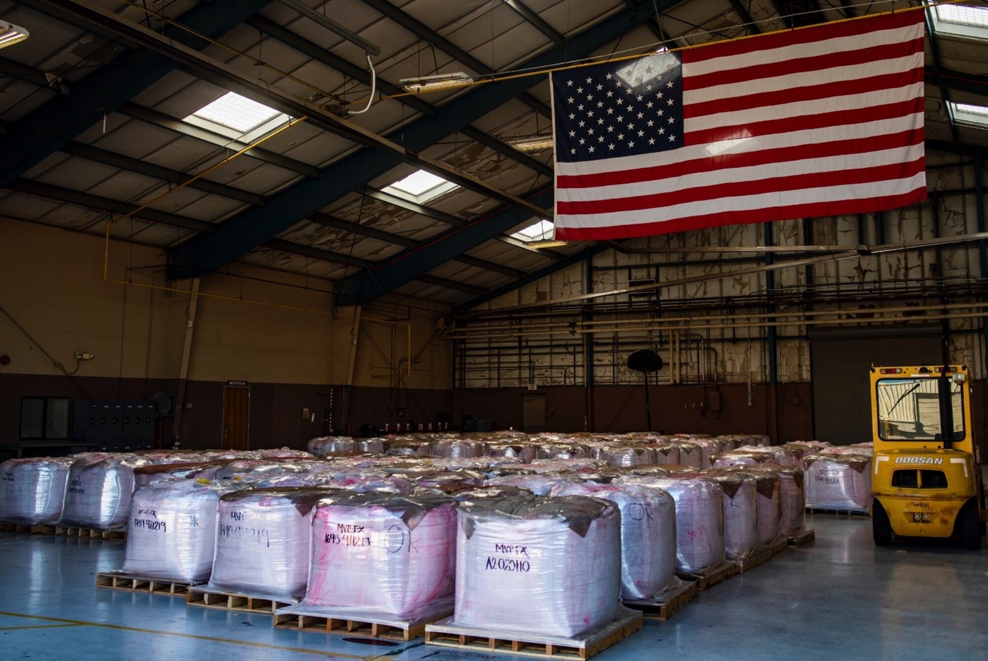 Fire suppressant sits in a warehouse.