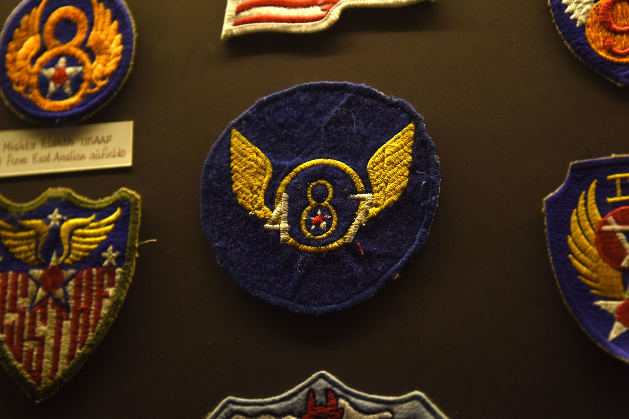 A 487th Bombardment Group patch is on display at the Swan Hotel, Lavenham England, Jan. 20, 2020. The 487th Bombardment Group, U.S. Army Air Forces, arrived in Lavenham in April 1944 and stayed until Nov. 1945.  (U.S. Air Force photo by Airman 1st Class Madeline Herzog)