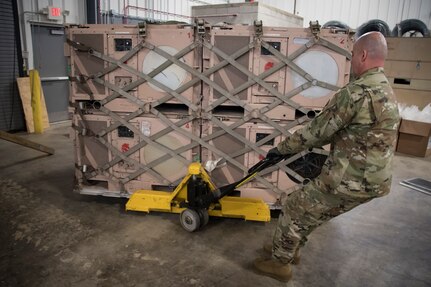 Airmen of the Ohio Air National Guard, both 179th Airlift Wing and 200th RED HORSE Squadron, Mansfield, Ohio, prepare Disaster Relief Bed-down Sets in response to Puerto Rico earthquake relief efforts, Jan. 12, 2020.