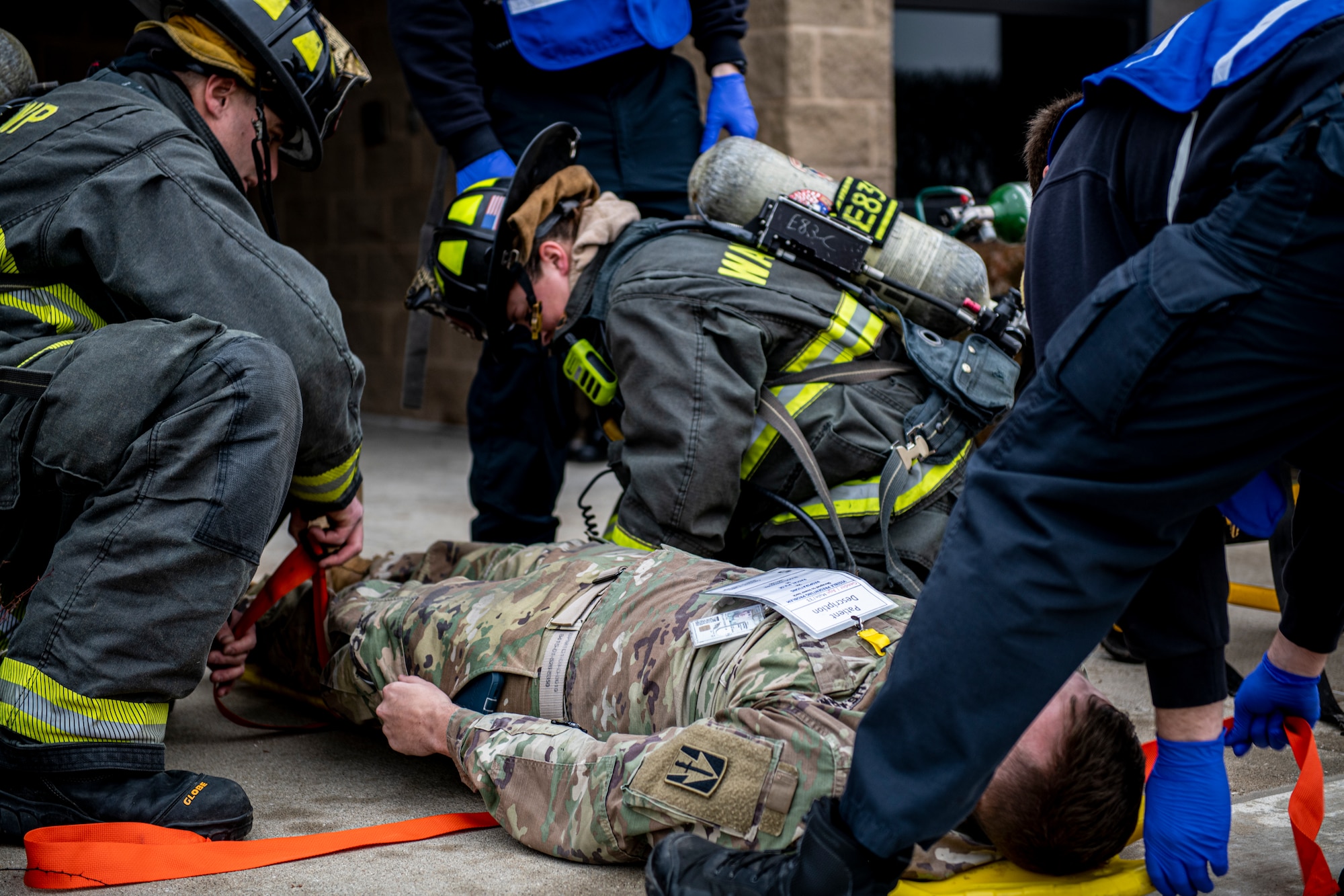 The Indiana National Guard hosted Operation Down and Dirty, a joint-force emergency  training exercise, at Stout Field, Ind., Jan. 14, 2020. The exercise involved representatives from several local agencies including the Indianapolis Metropolitan Police Department, Indiana State Police, Wayne Township Fire/Emergency Medical Services,  (Photo by Tech. Sgt. Roland Sturm)