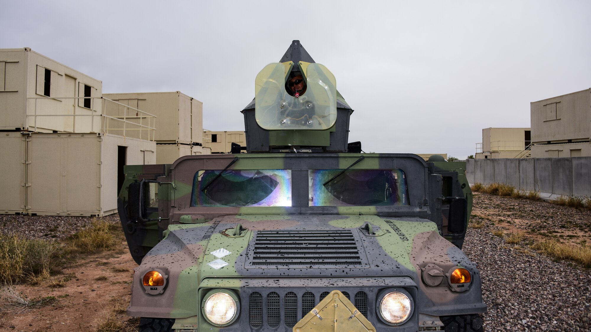 Airman runs patrol in a Humvee