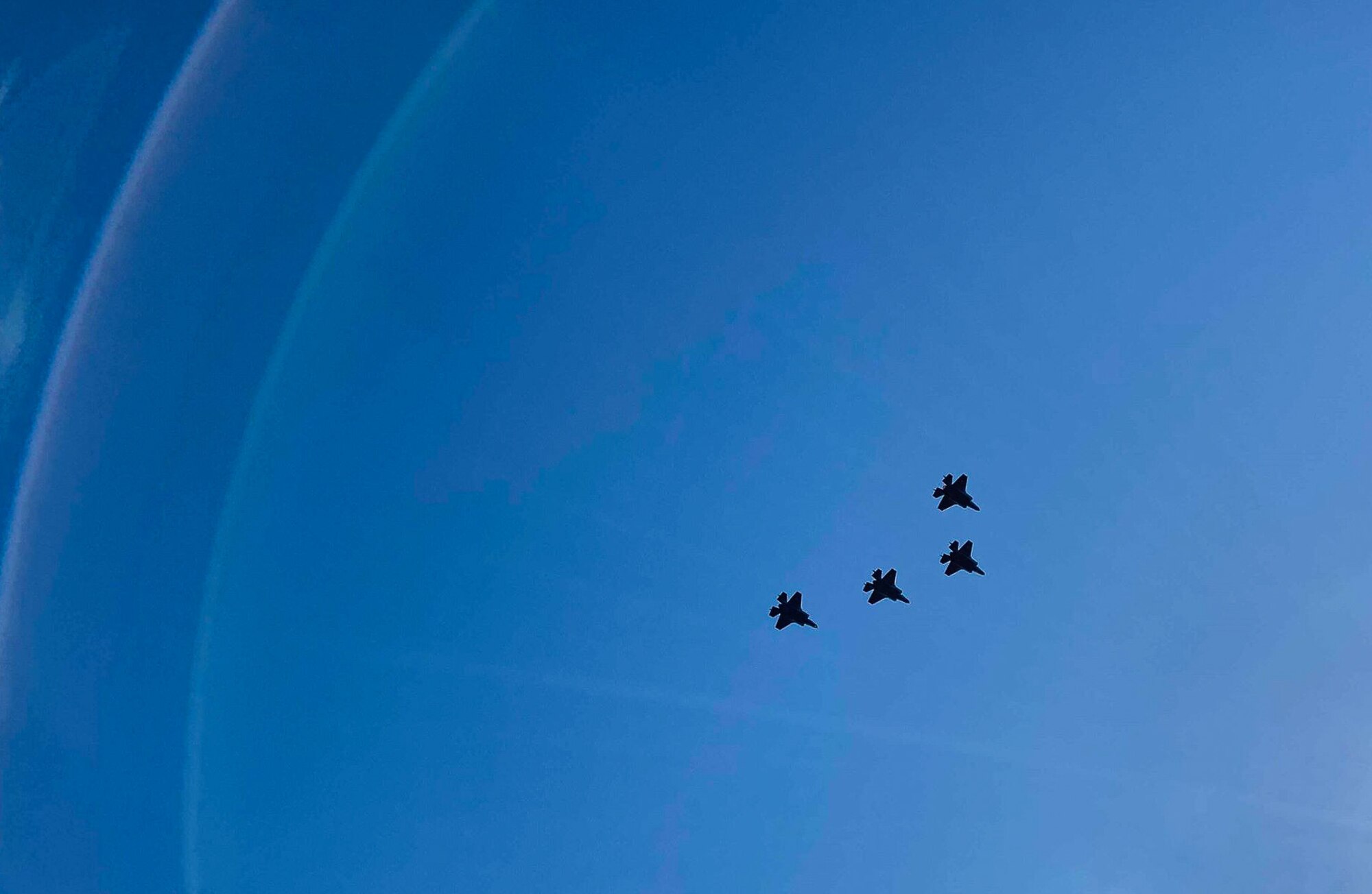 Four F-35A Lightning II fighter jets from the 6th Weapons Squadron, Nellis Air Force Base, Nevada perform the flyover during the national anthem at the Lockheed Martin Armed Forces Bowl on January 4, 2020 at Amon G. Carter Stadium in Fort Worth, Texas. The ‘Bowl for the Brave’ included a Medal of Honor recipient presentation and a mass joint military branch swear-in  ceremony that welcomed 125 new recruits into its ranks. (U.S. Air Force photo by Capt. Jessica Gross)