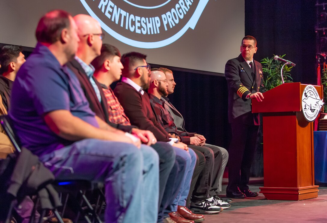 The Navy welcomed 18 skilled, journey-level trade professionals into its workforce during the Southwest Regional Apprentice Program commencement ceremony Jan. 16, at Southwestern College’s Mayan Hall in Chula Vista, California.