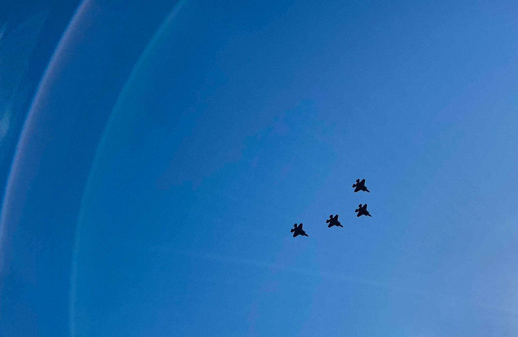 Four F-35A Lightning II fighter jets from the 6th Weapons Squadron, Nellis Air Force Base, Nevada perform the flyover during the national anthem at the Lockheed Martin Armed Forces Bowl on January 4, 2020 at Amon G. Carter Stadium in Fort Worth, Texas. The ‘Bowl for the Brave’ included a Medal of Honor recipient presentation and a mass joint military branch swear-in  ceremony that welcomed 125 new recruits into its ranks. (U.S. Air Force photo by Capt. Jessica Gross)