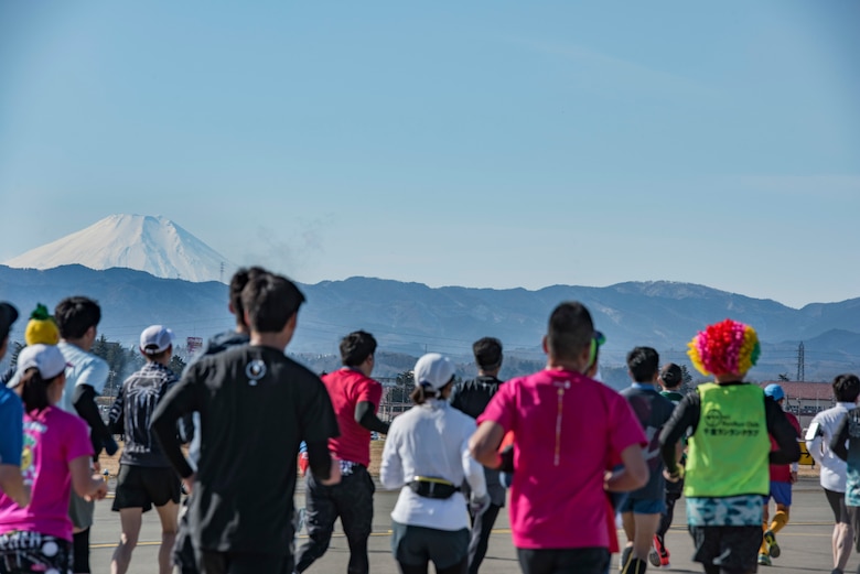 Athletes run in a Half Marathon during the 39th Annual Frostbite Run, Jan.19, 2020, at Yokota Air Base, Japan.