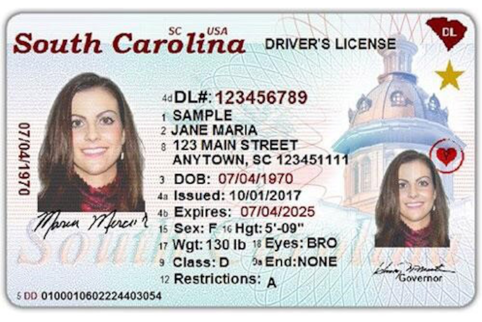 A photo of an example REAL ID-compliant driver's license.